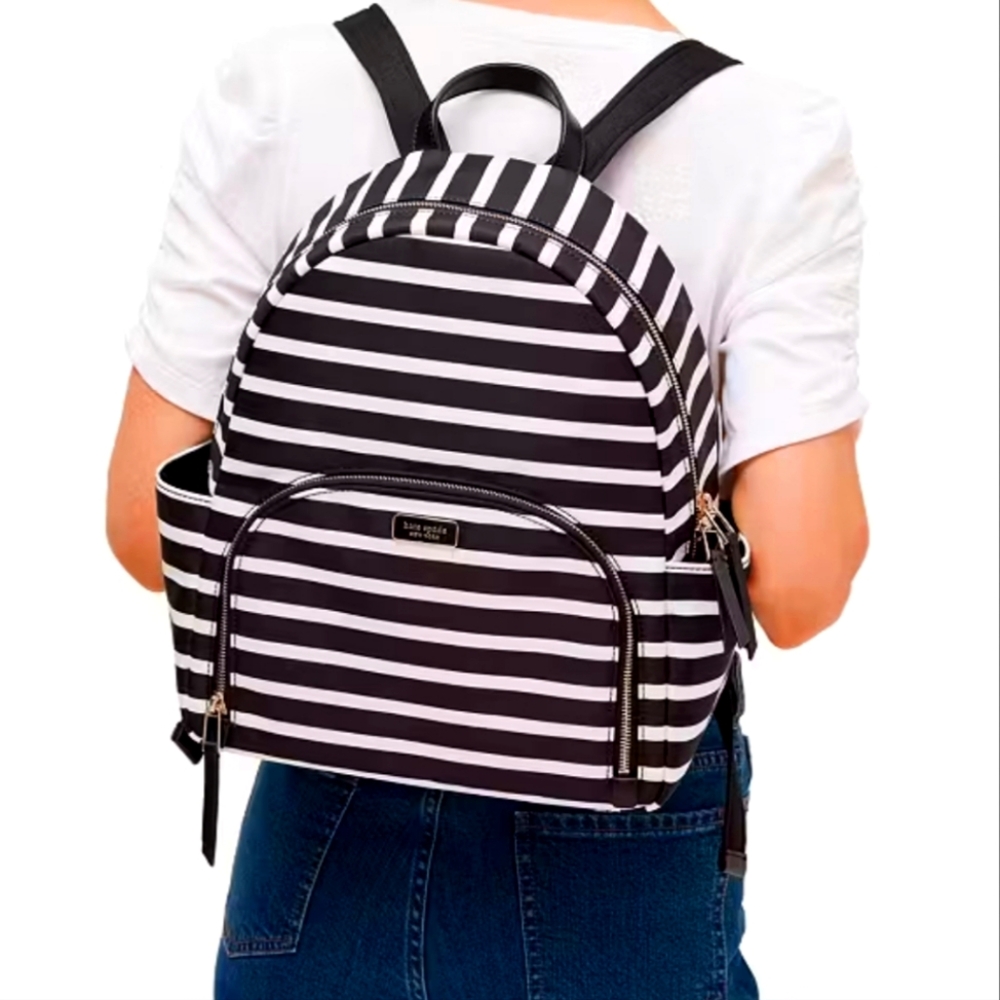 Kate Spade Black and White Striped Backpack